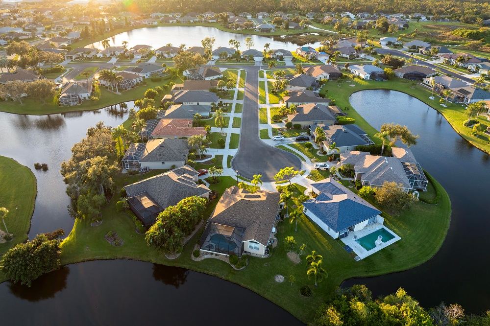 Aerial view of a Florida residential neighborhood